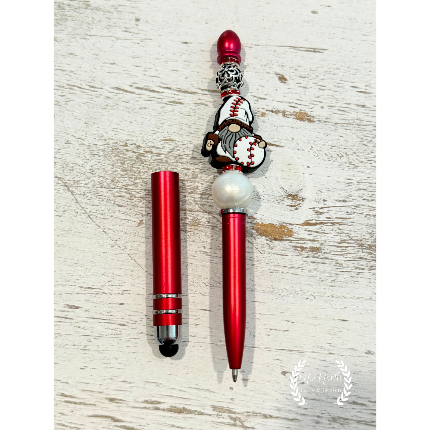 Baseball Gnome Themed Keychain, Stylus and Stylus Pen Set