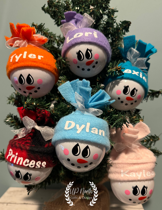 Personalized Fleece Hat Snowman Name Ornaments