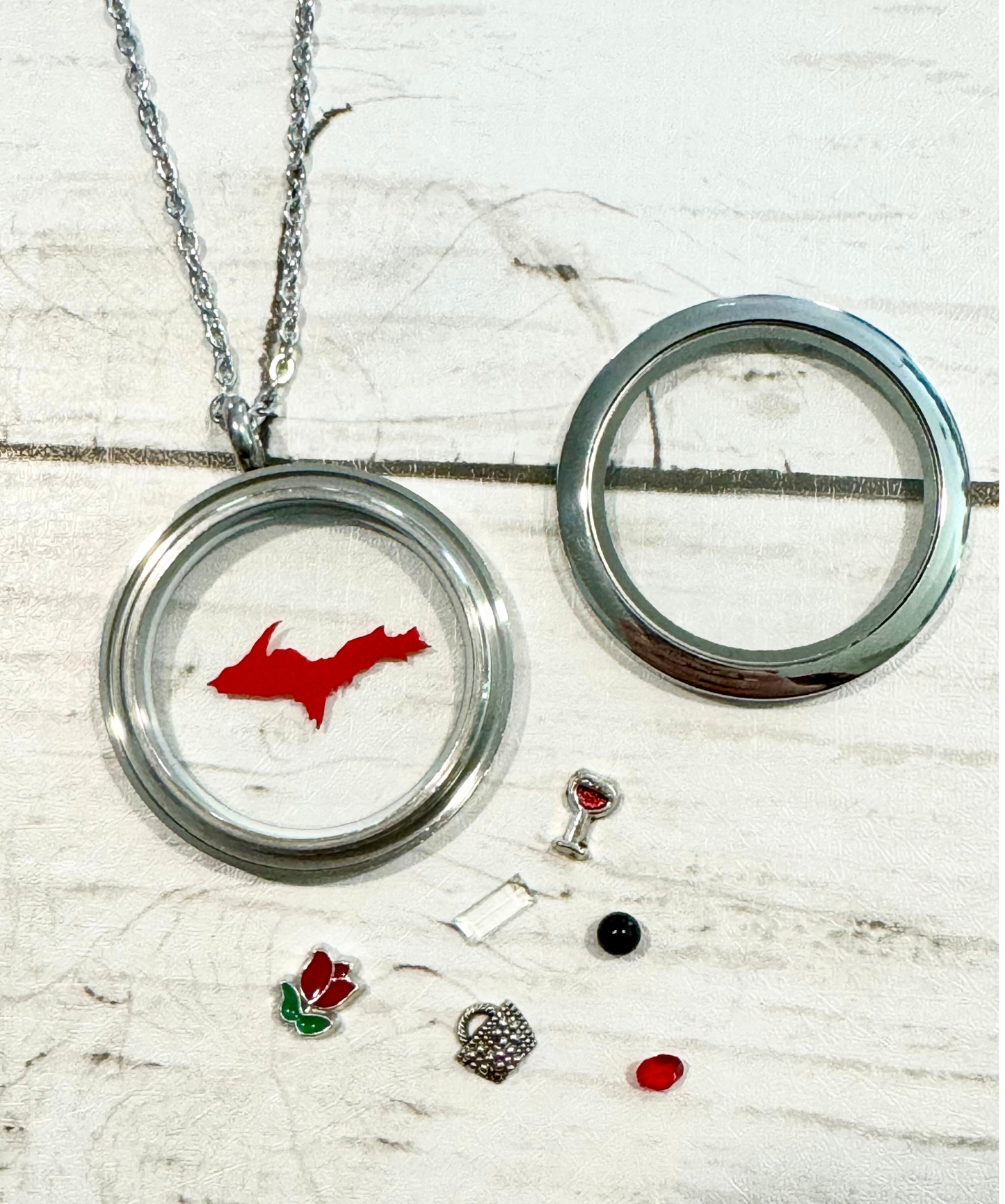 U.P. Stainless Steel Red Locket With Metal Charms