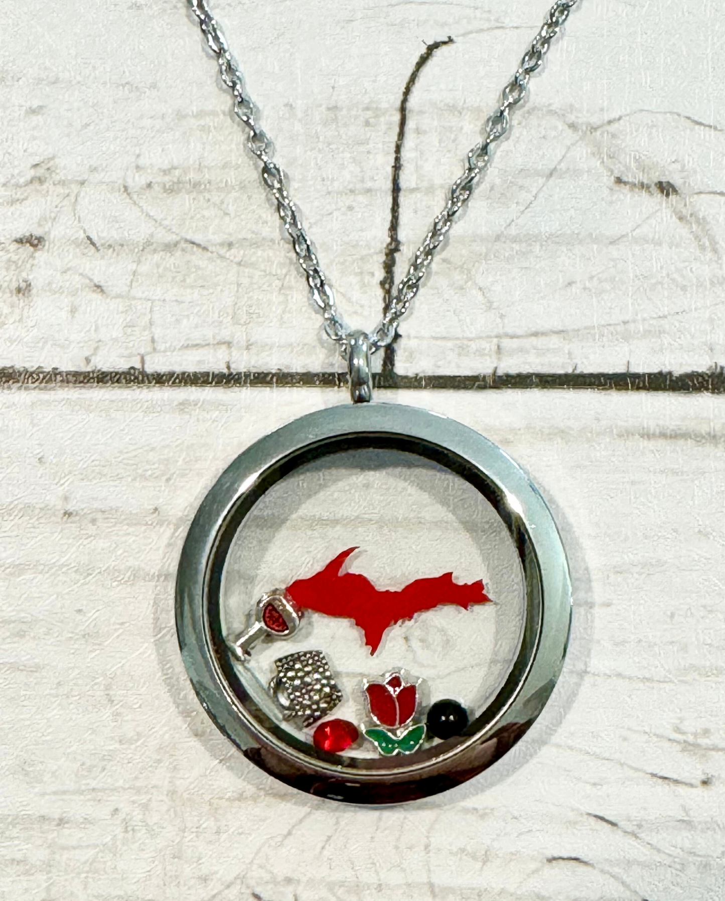 U.P. Stainless Steel Red Locket With Metal Charms