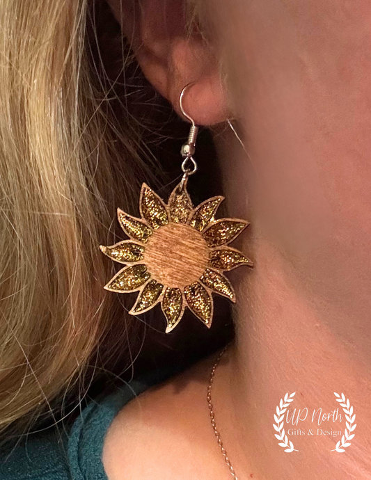 Glitter Sunflower Dangle Earrings