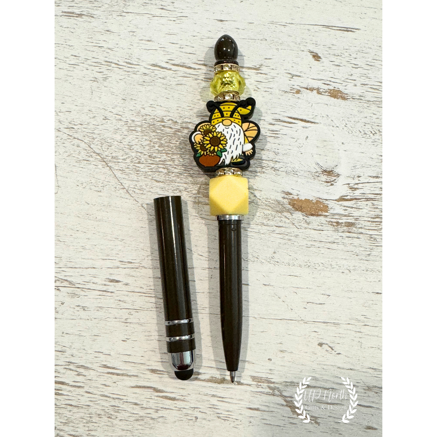 Sunflower Gnome Themed Keychain, Stylus, and Pen