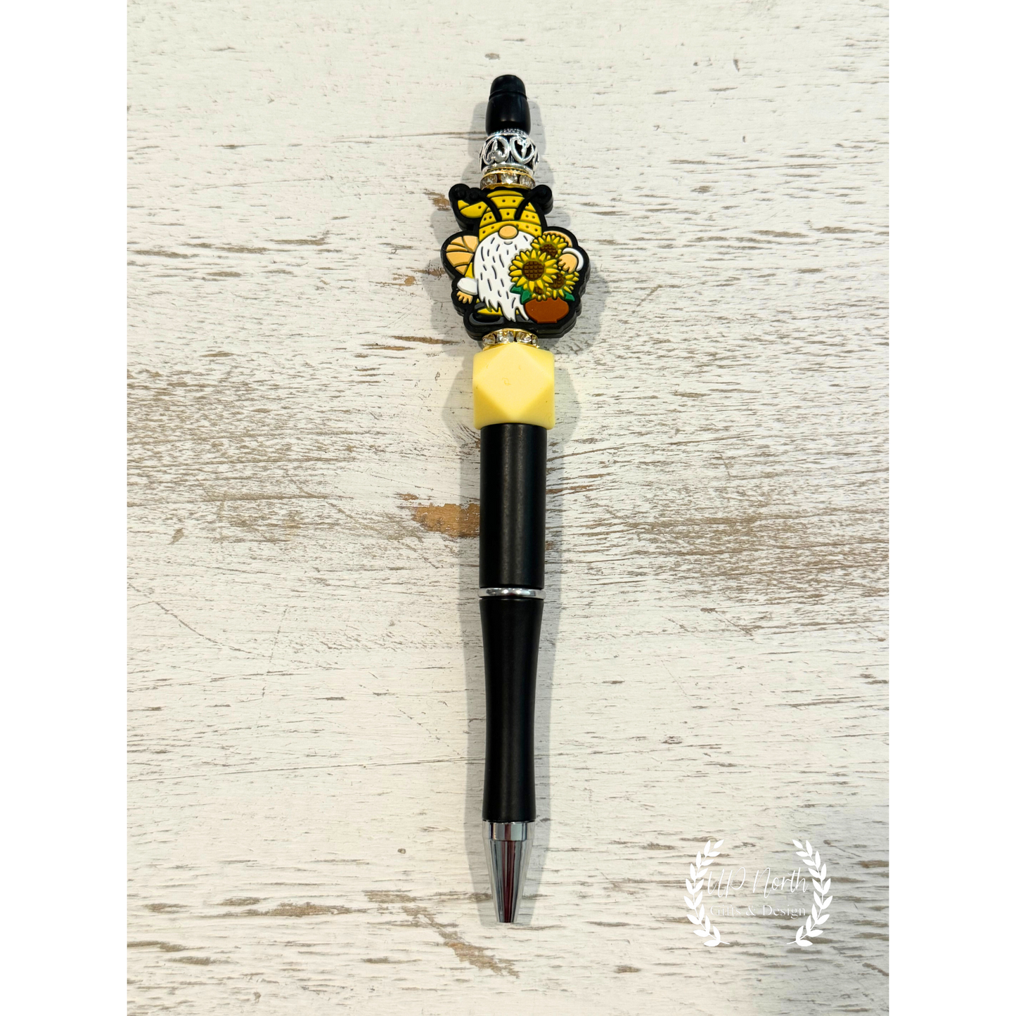 Sunflower Gnome Themed Keychain, Stylus, and Pen