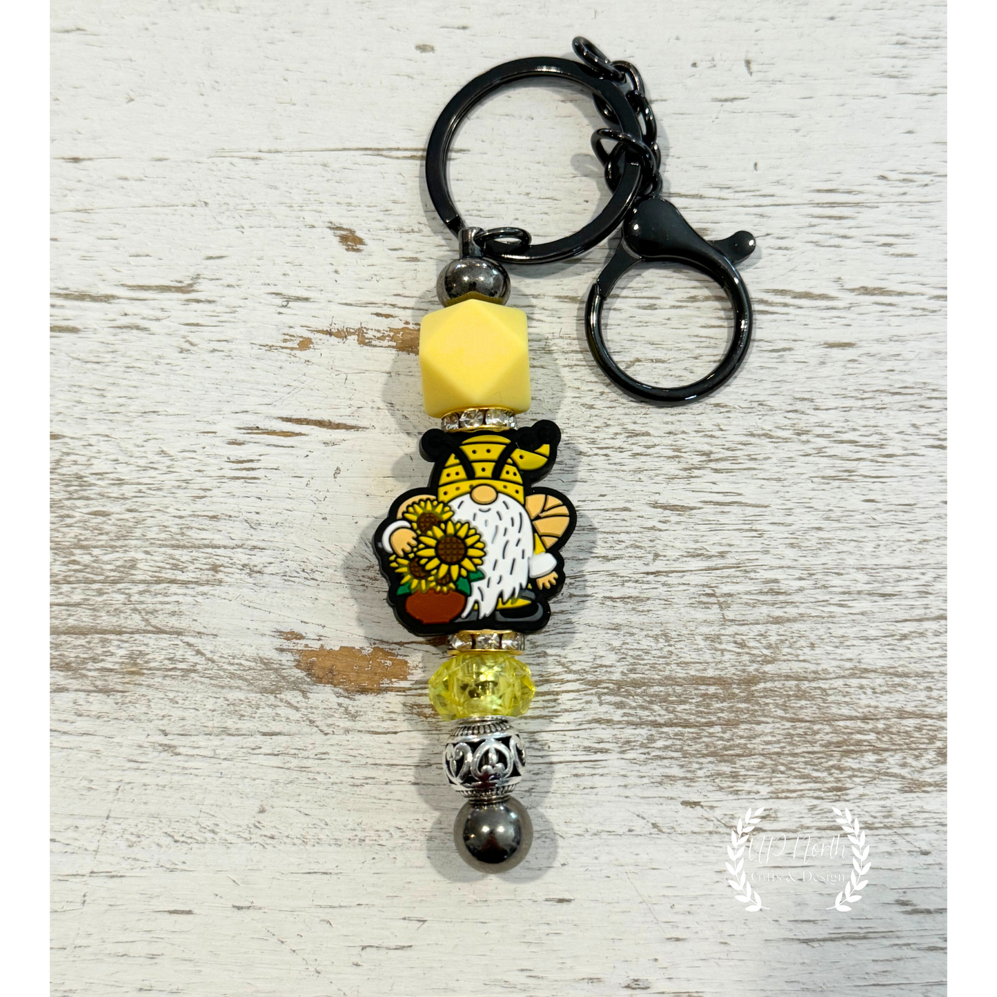 Sunflower Gnome Themed Keychain, Stylus, and Pen