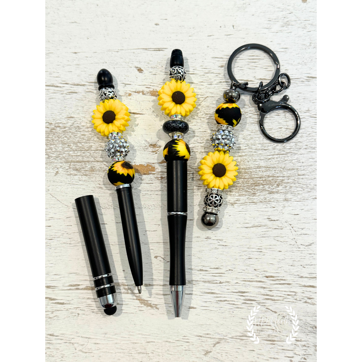 Sunflower Themed Beaded Pen, Keychain & Stylus Pen