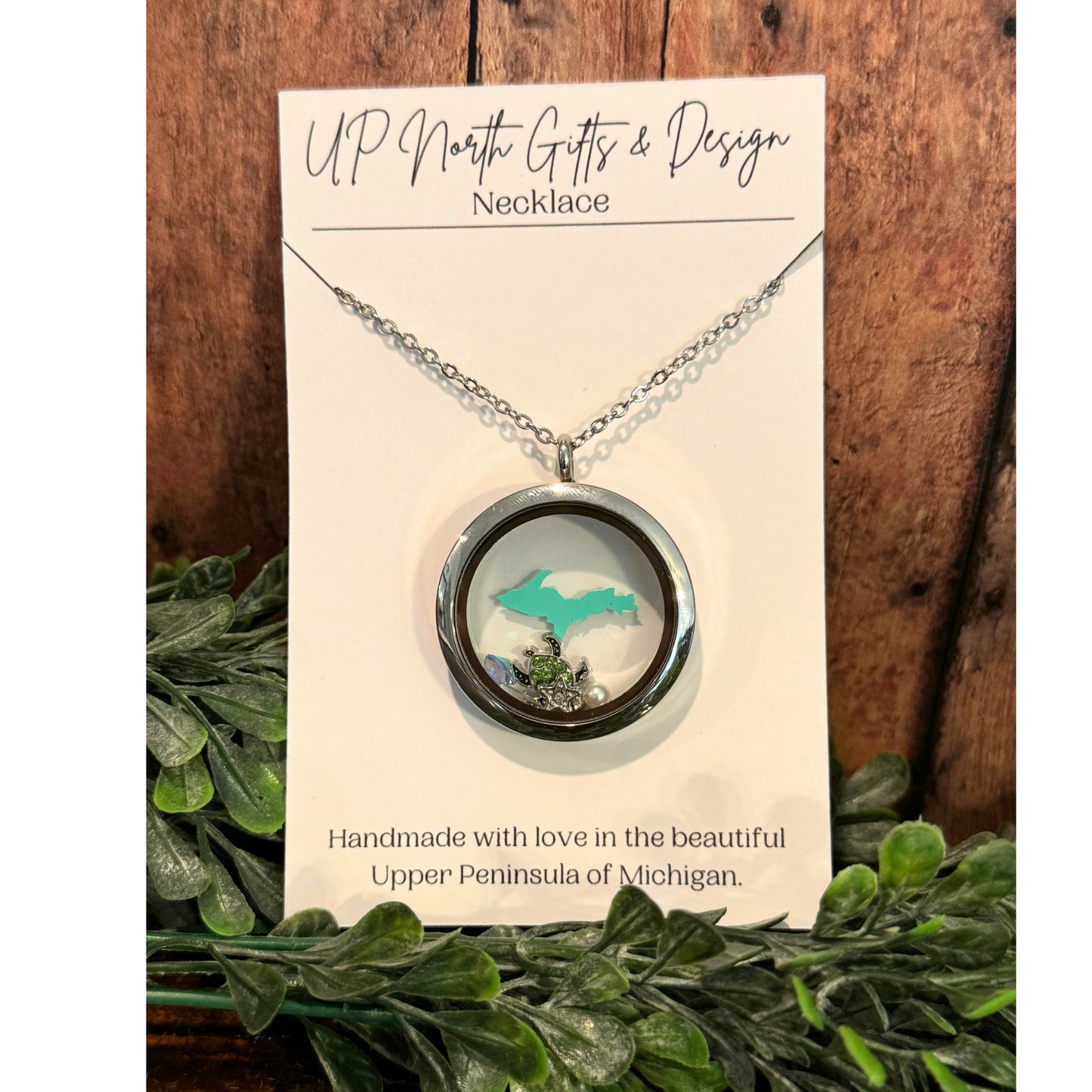 U.P. Stainless Steel Teal Locket With Metal Charms