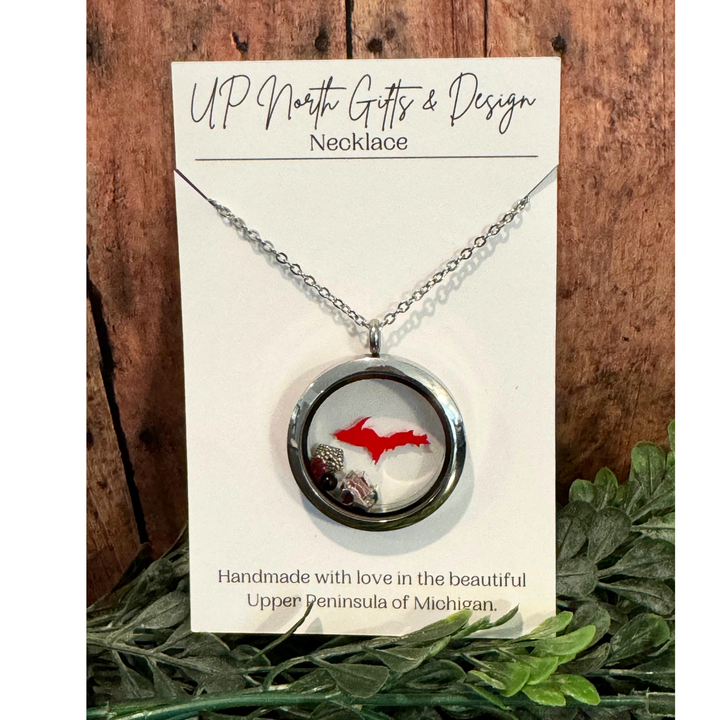 U.P. Stainless Steel Red Locket With Metal Charms