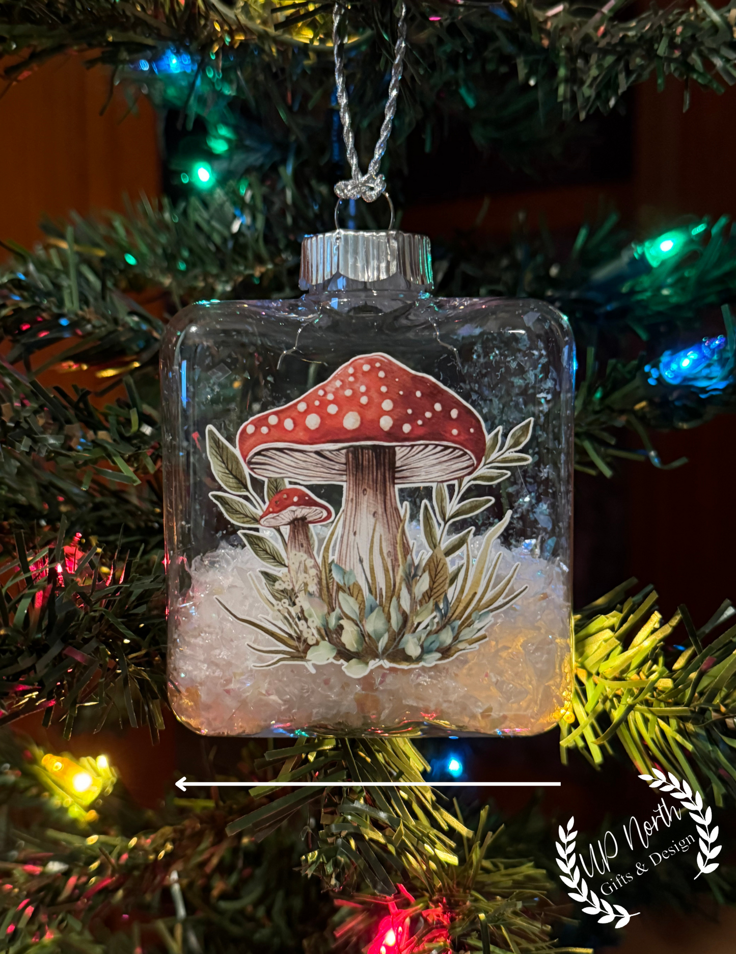 Filled Watercolor Mushroom Ornament Clear Plastic