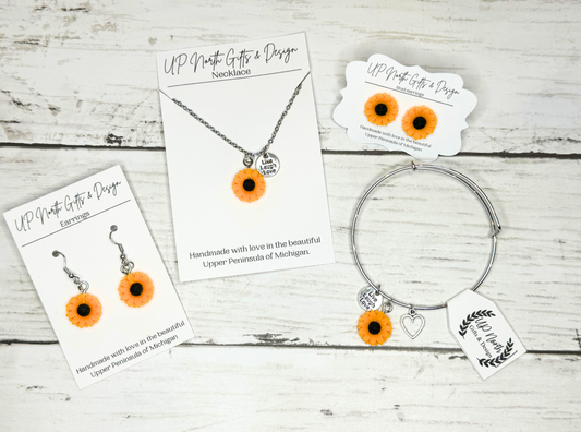 Sunflower Jewelry Set With Necklace, Earrings and Bracelet