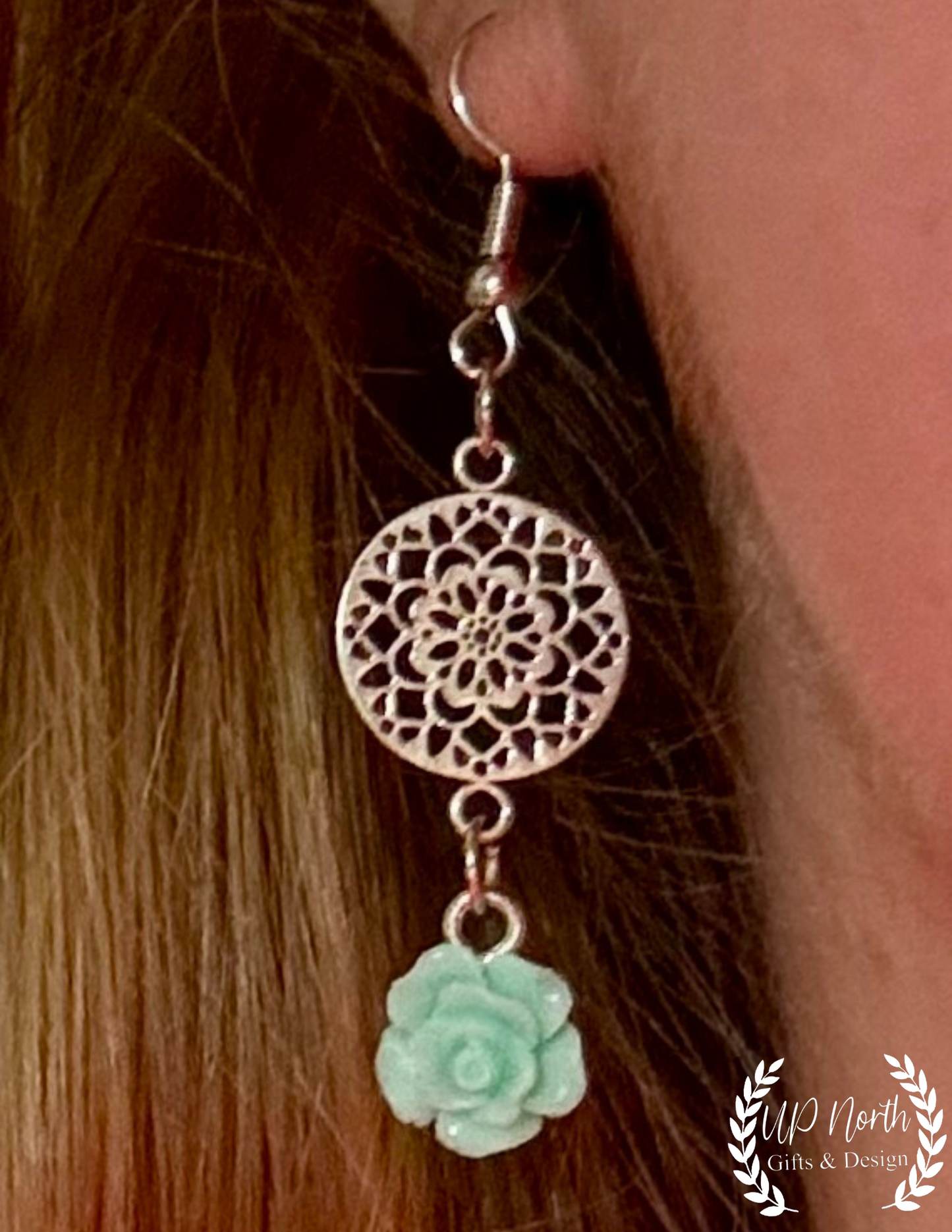 Stainless Steel Rose Floral Mandala Dangle Earring Sets