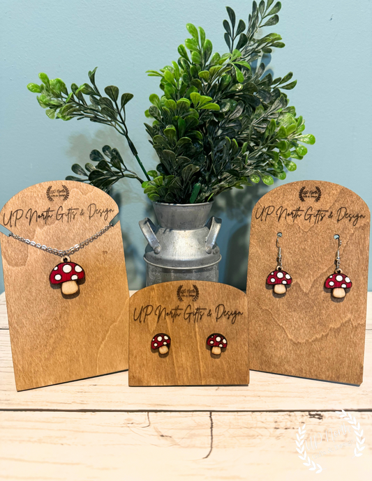 Wooden Mushroom Jewelry with Stainless Steel Hardware