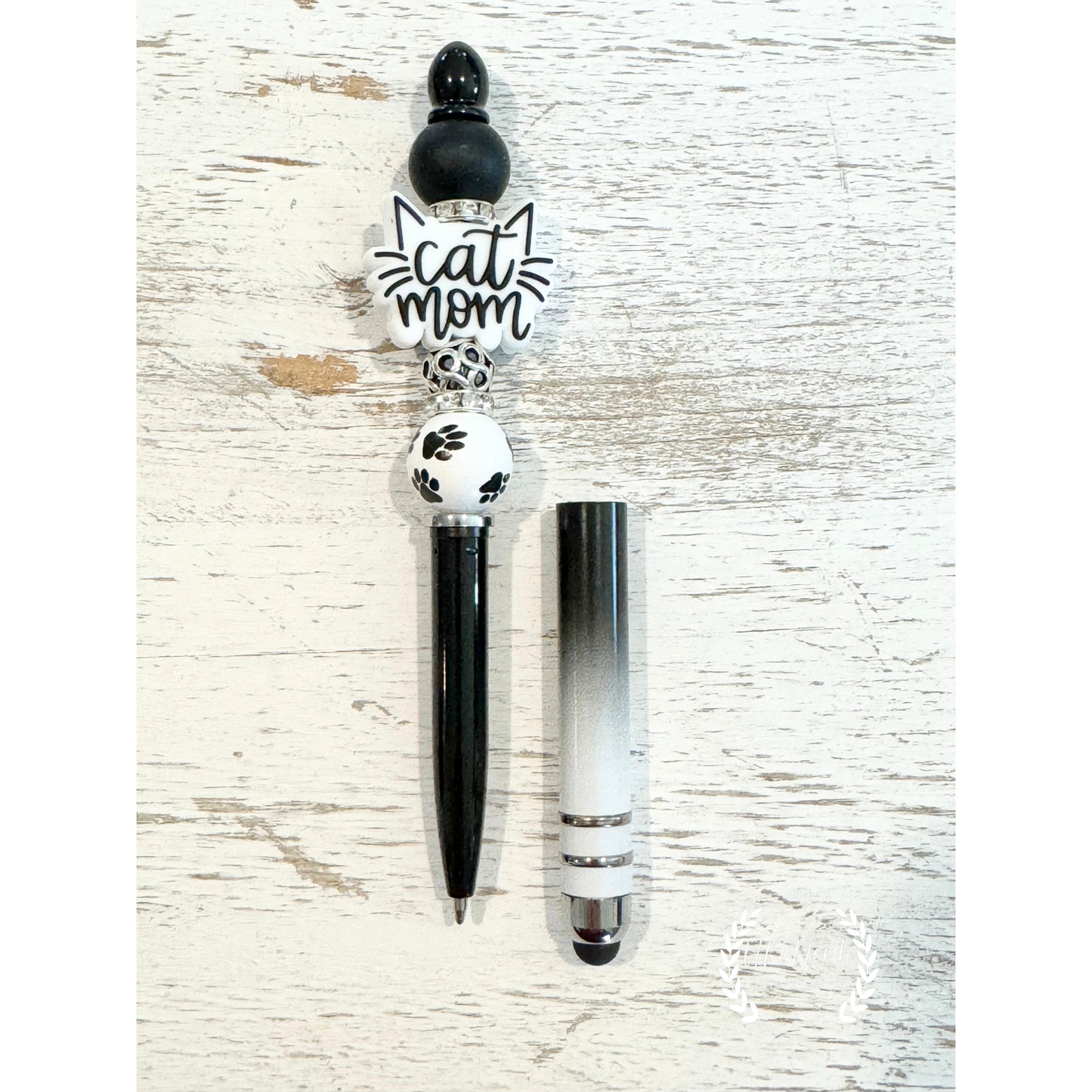 Cat Mom Themed Beaded Pen, Stylus and Keychain