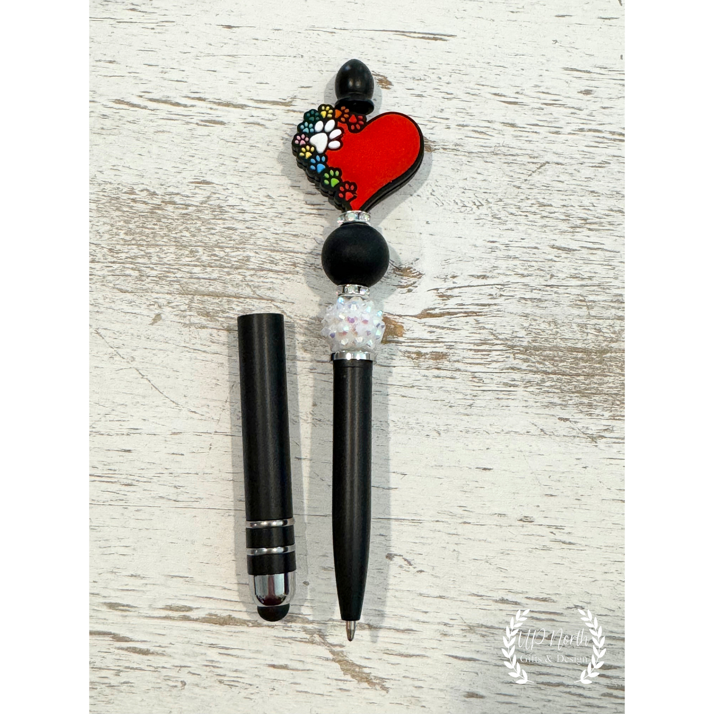 Low Pawprint heart Keychain, Stylus Pen and Twist-Style Pen