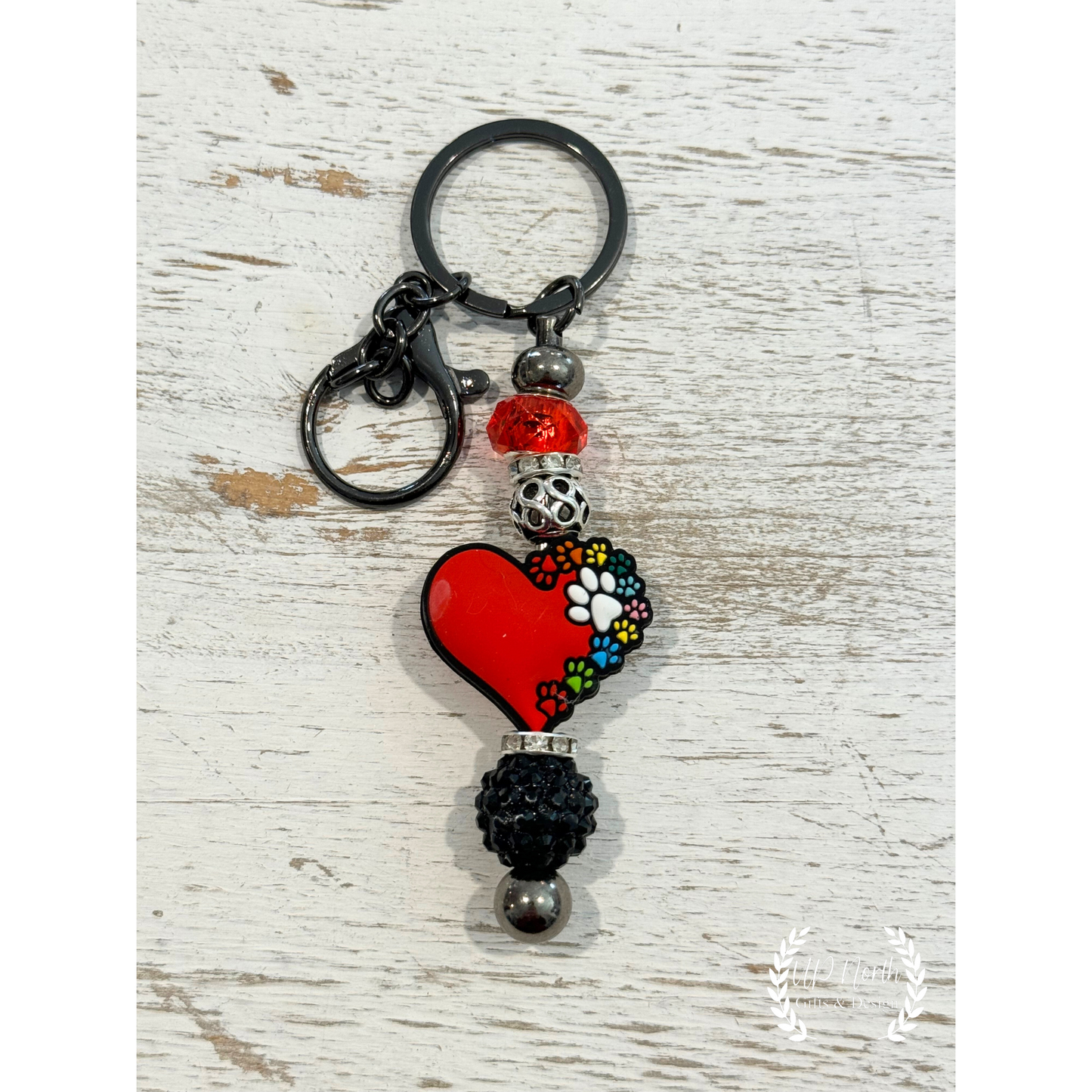 Low Pawprint heart Keychain, Stylus Pen and Twist-Style Pen