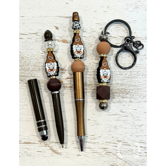 Coffee Gnome Themed Gift Set with Pen, Stylus Pen and Keychain