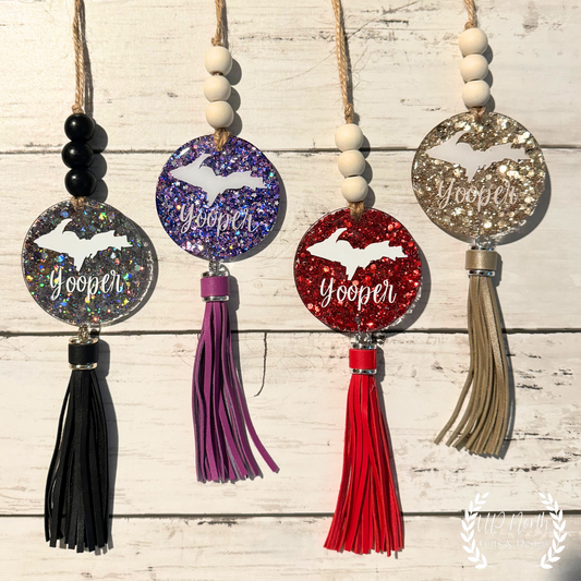 Glitter Yooper U.P. Rearview Mirror Hanger With Tassel