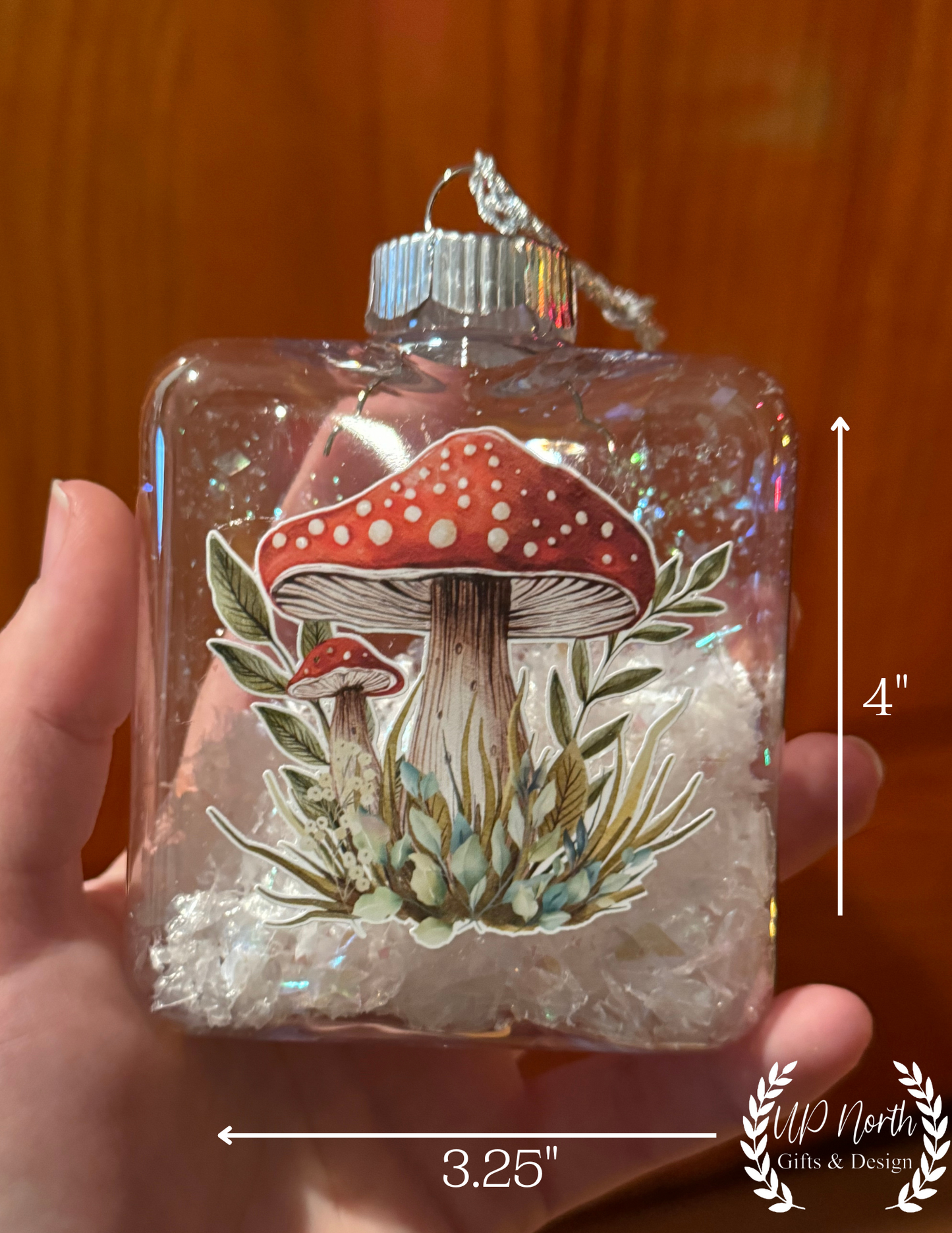 Filled Watercolor Mushroom Ornament Clear Plastic