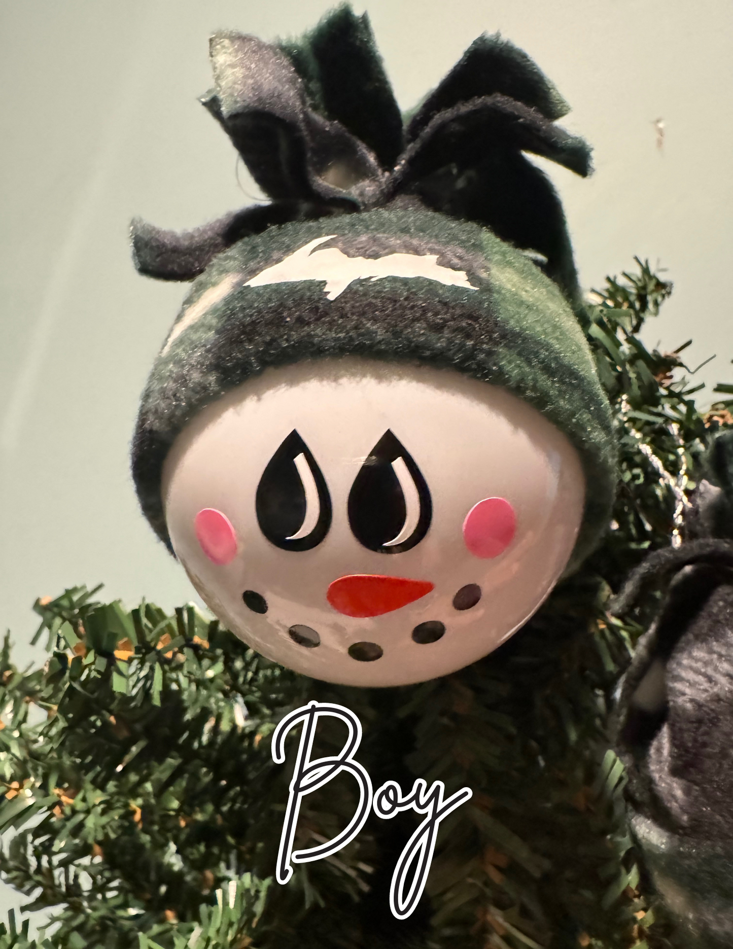 Green/Black Plaid Fleece Hat UP Snowman Ornaments