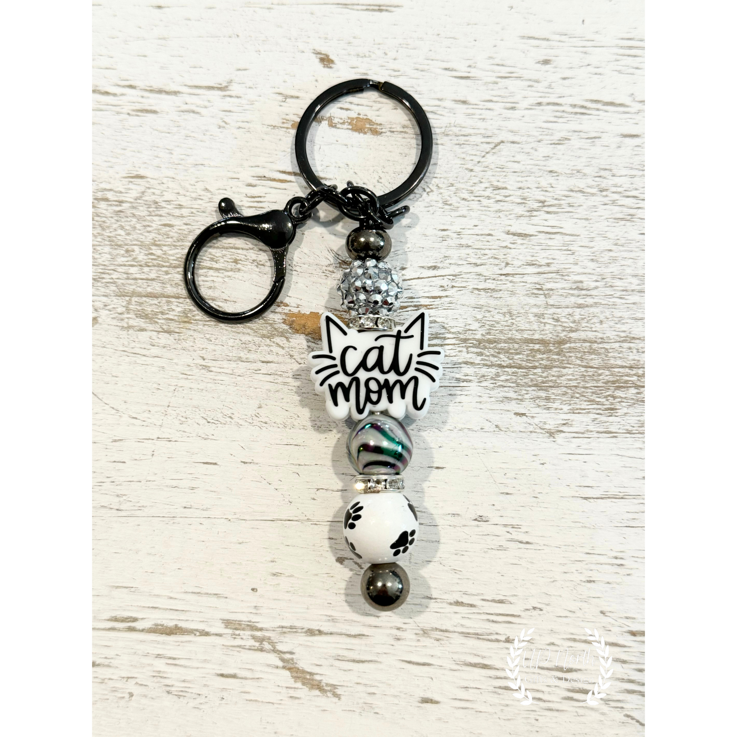 Cat Mom Themed Beaded Pen, Stylus and Keychain