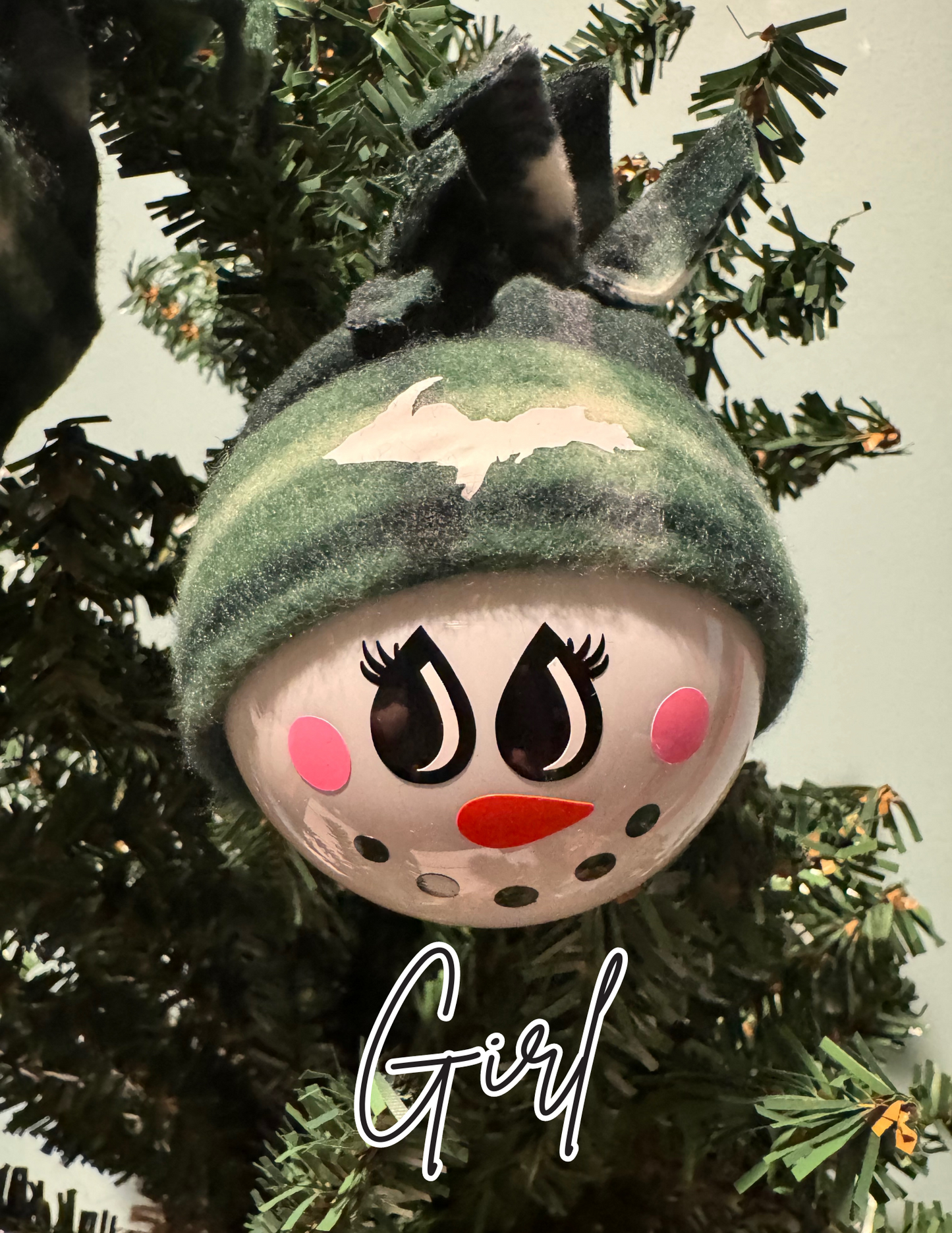 Green/Black Plaid Fleece Hat UP Snowman Ornaments