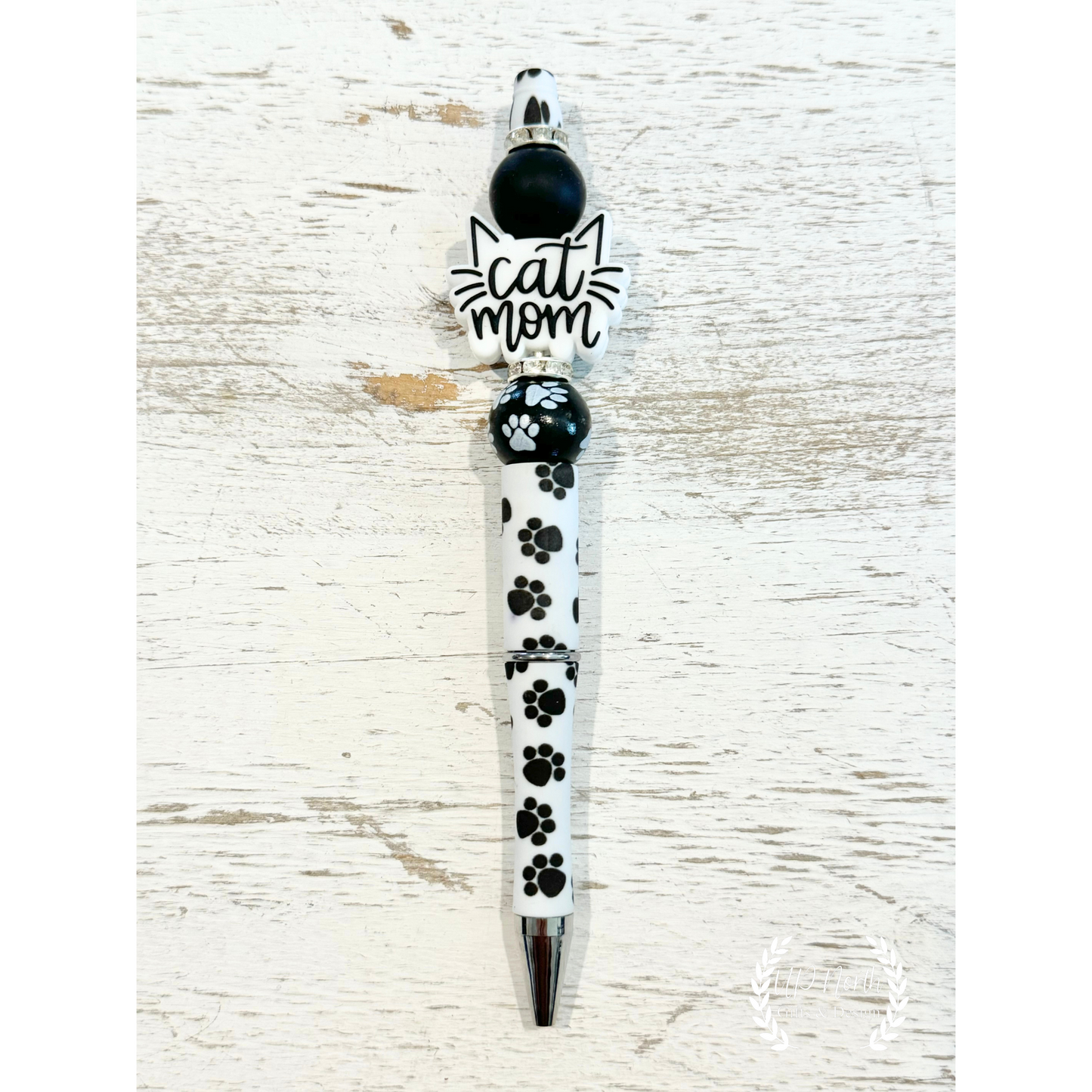 Cat Mom Themed Beaded Pen, Stylus and Keychain