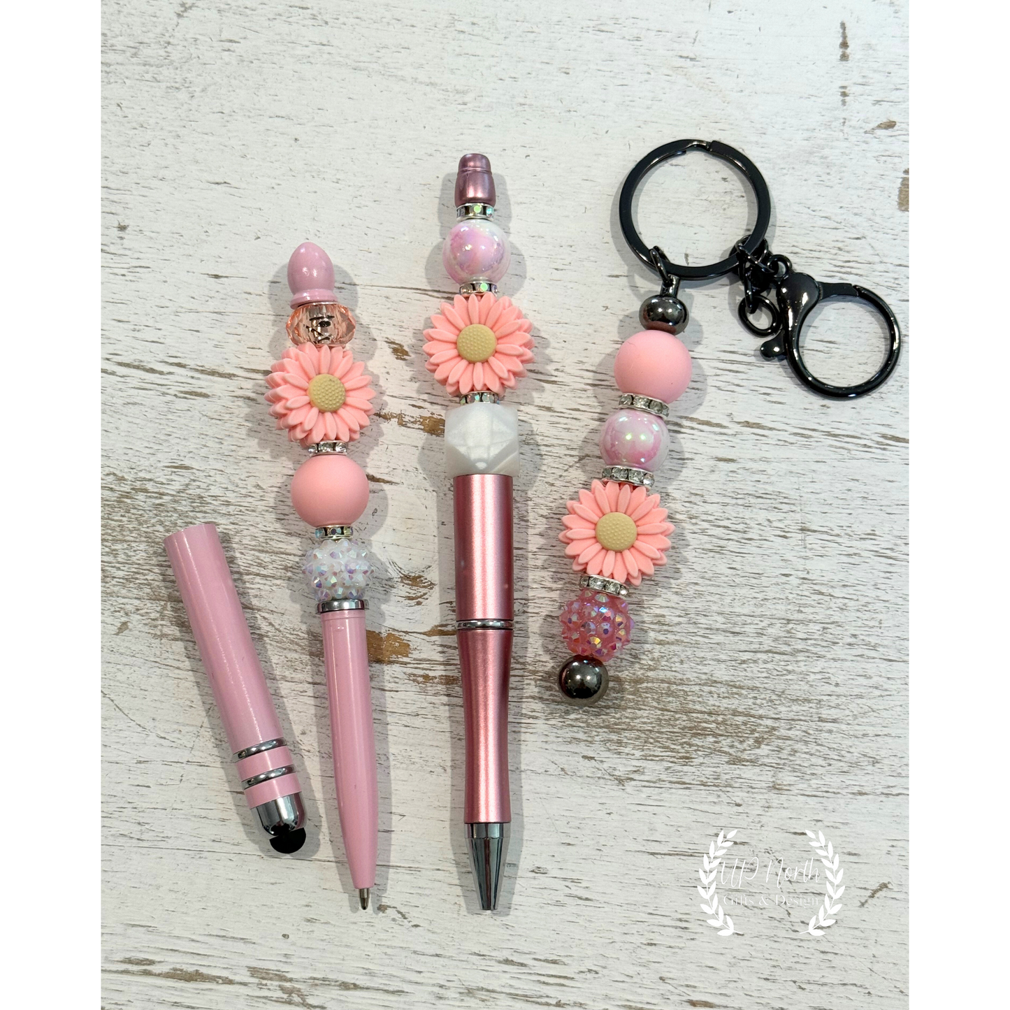 Pink Sunflower Gift Set With Pen, Stylus and Keychain