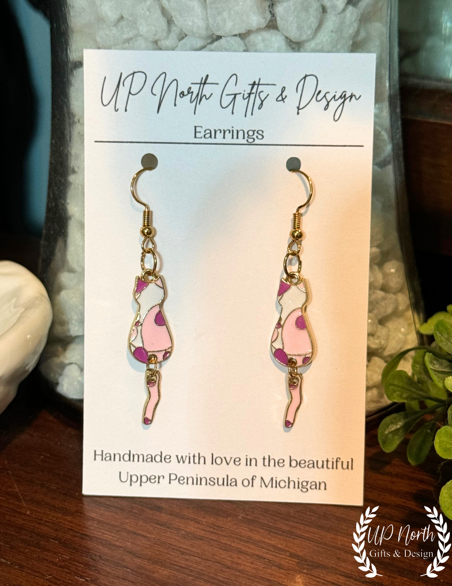 Cute Cat Dangle Earrings with Stainless Steel hardware