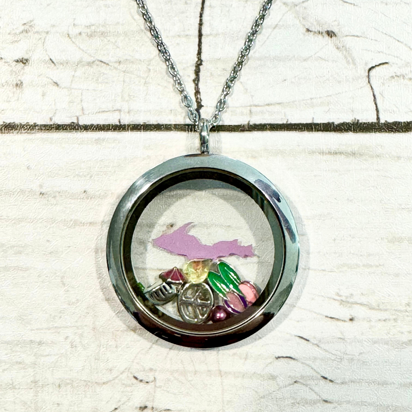 U.P. Stainless Steel Purple Locket With Metal Charms