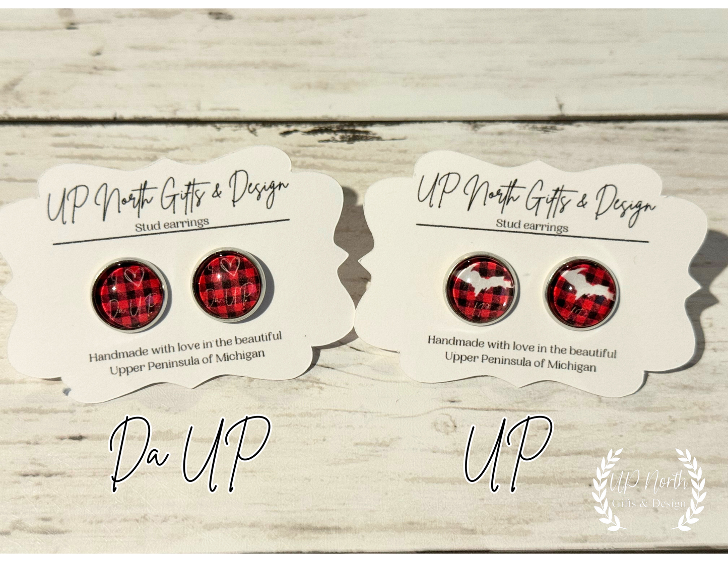 Yooper Themed Red & Black Plaid Stainless Steel Stud Earrings