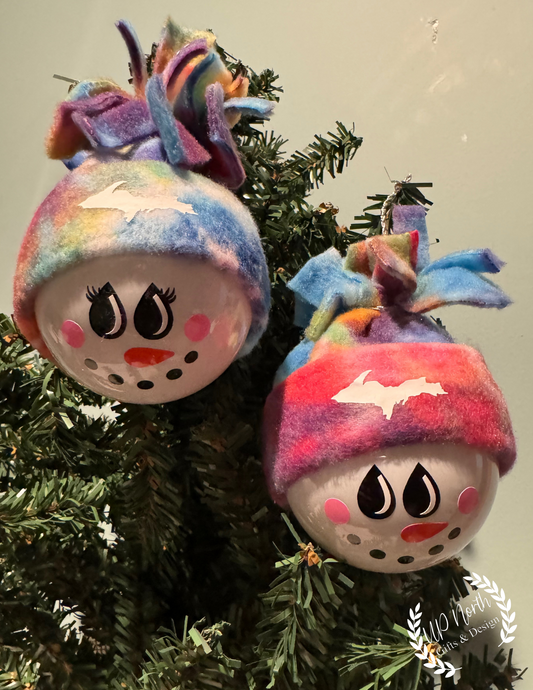 Tie Dye Plaid Fleece Hat UP Snowman Ornaments