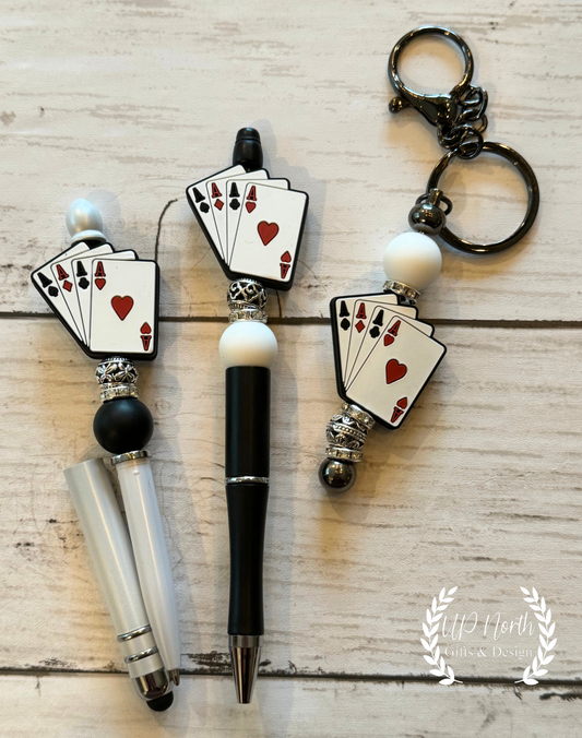 Deck of Cards Themed Gift Set, Keychain, Stylus and Stylus Pen Set