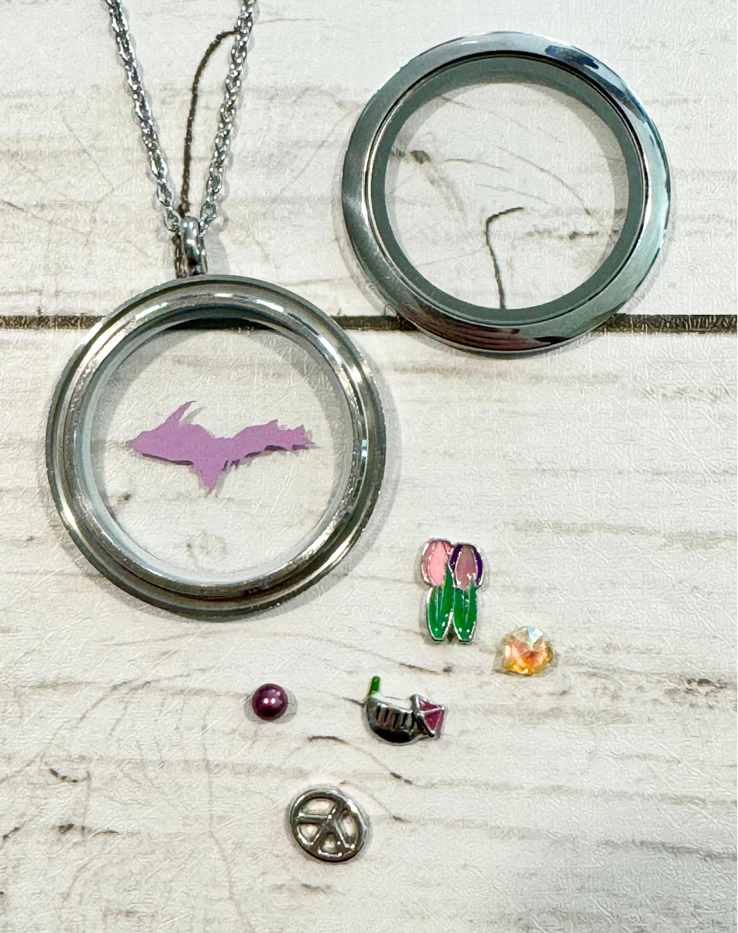 U.P. Stainless Steel Purple Locket With Metal Charms