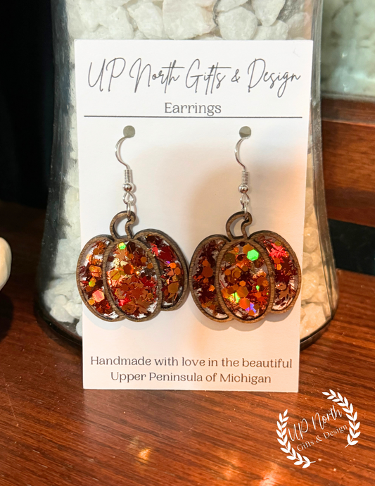 Fall Glitter Pumpkin Dangle Earring Pair