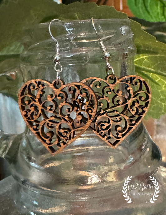 Wooden Heart Dangle Earrings