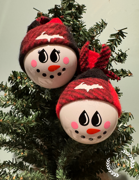 Red/Black Plaid Fleece Hat UP Snowman Ornaments