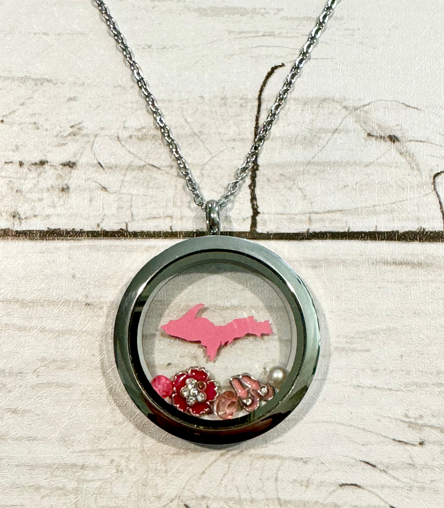 U.P. Stainless Steel Pink Locket With Metal Charms