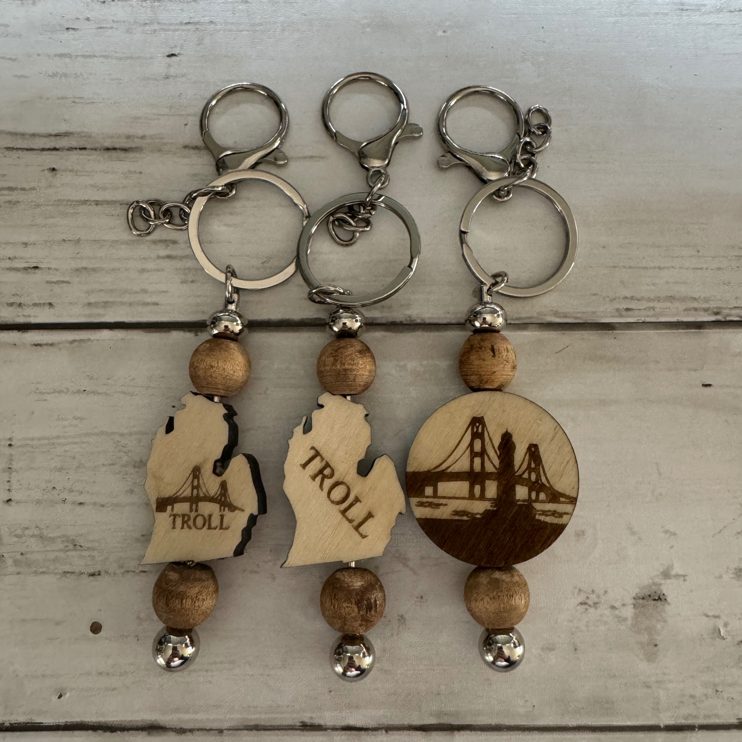 Lower Peninsula Troll Wooden Beaded Keychains