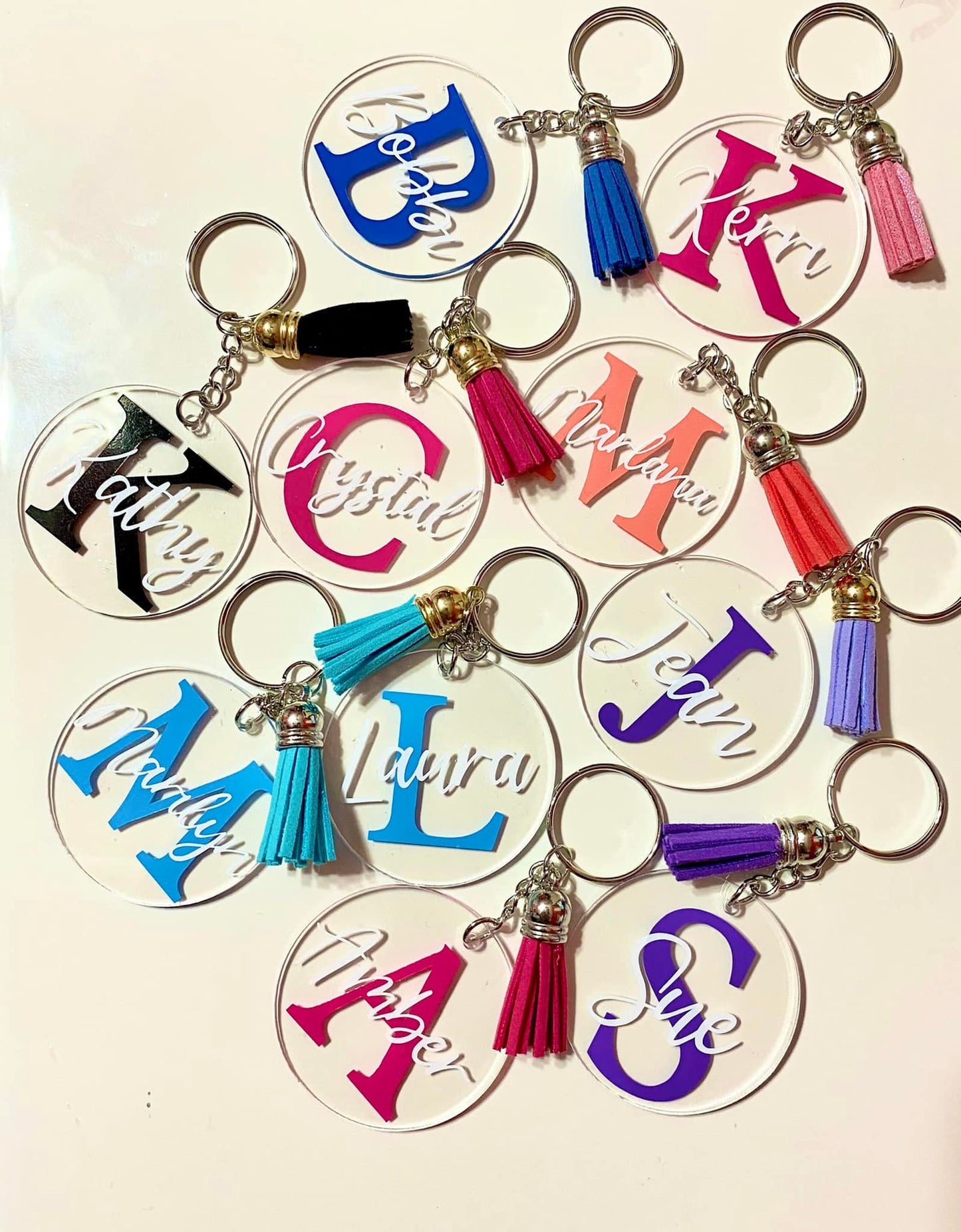 Monogrammed Name Keychains with Tassel, Backpack Tags, Gift Name Tags, Lunchbox Name Tags