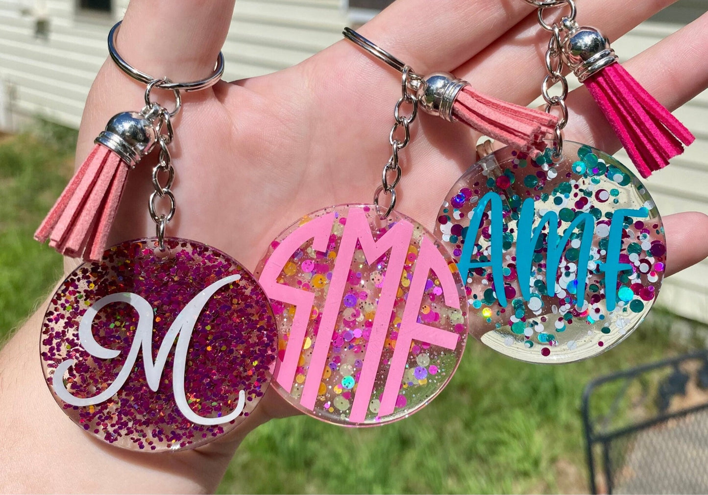 Custom Resin Glitter Monogram Name Keychain With Tassel, Backpack Tag, Name Tag, Lanyard Tag, Personalized,Customizable,Gift,Bridesmaid Gift