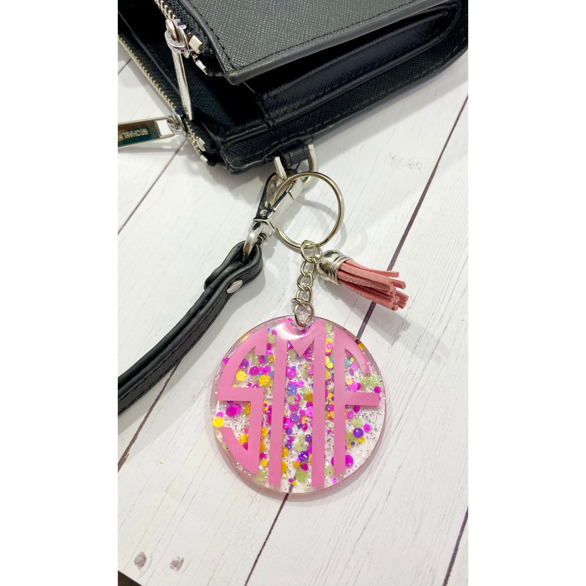 Custom Resin Glitter Monogram Name Keychain With Tassel, Backpack Tag, Name Tag, Lanyard Tag, Personalized,Customizable,Gift,Bridesmaid Gift