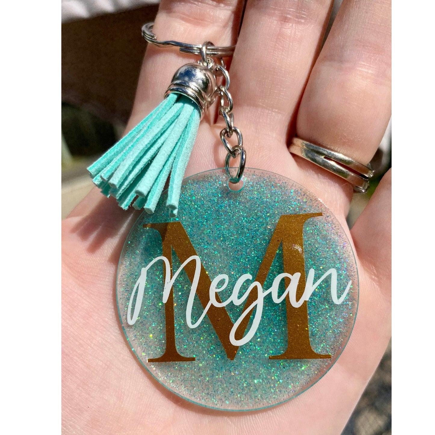 Custom Resin Glitter Monogram Name Keychain With Tassel, Backpack Tag, Name Tag, Lanyard Tag, Personalized,Customizable,Gift,Bridesmaid Gift