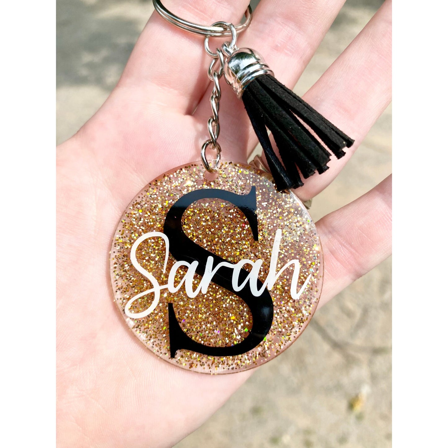 Custom Resin Glitter Monogram Name Keychain With Tassel, Backpack Tag, Name Tag, Lanyard Tag, Personalized,Customizable,Gift,Bridesmaid Gift