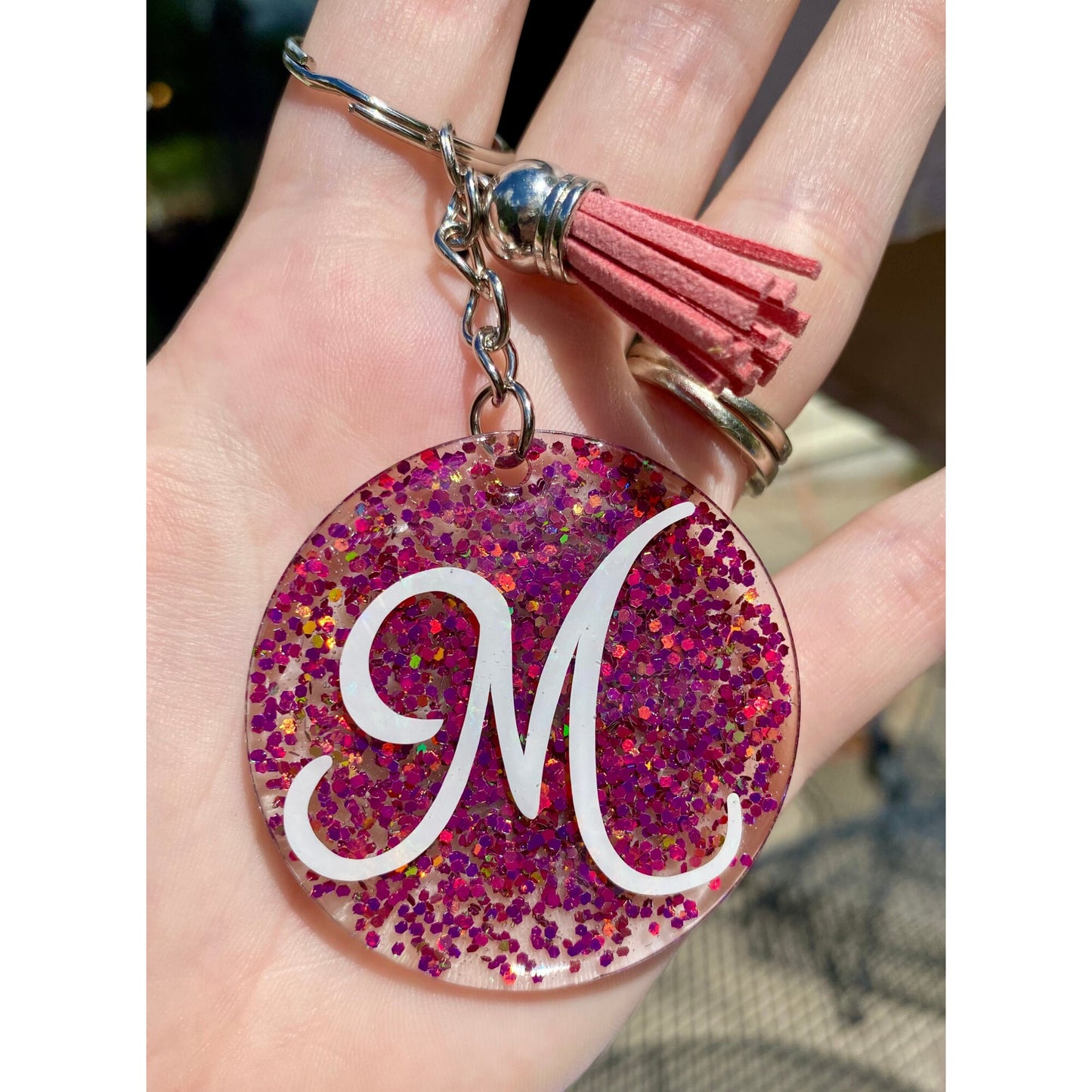 Custom Resin Glitter Monogram Name Keychain With Tassel, Backpack Tag, Name Tag, Lanyard Tag, Personalized,Customizable,Gift,Bridesmaid Gift