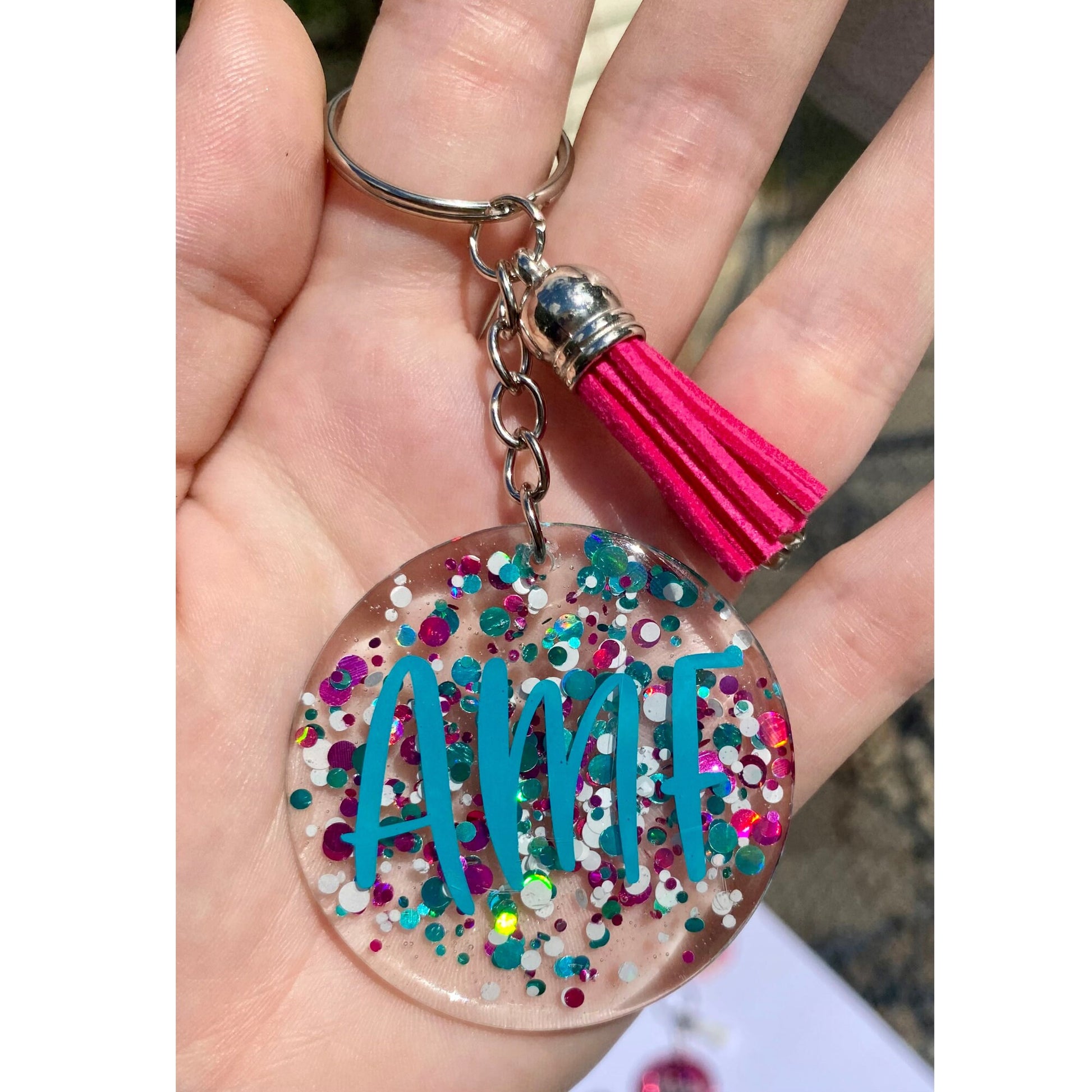 Custom Resin Glitter Monogram Name Keychain With Tassel, Backpack Tag, Name Tag, Lanyard Tag, Personalized,Customizable,Gift,Bridesmaid Gift