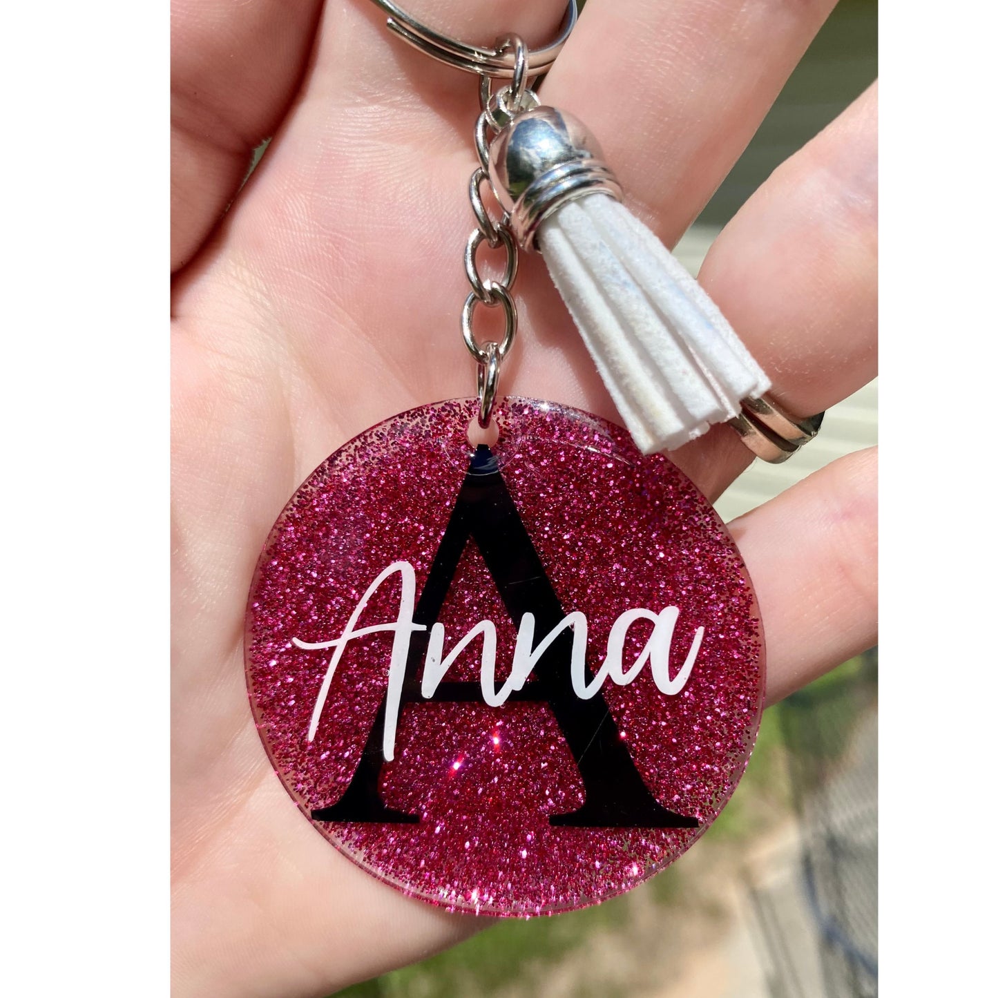 Custom Resin Glitter Monogram Name Keychain With Tassel, Backpack Tag, Name Tag, Lanyard Tag, Personalized,Customizable,Gift,Bridesmaid Gift