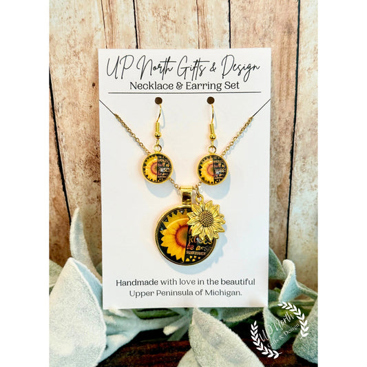 Sunflower Earring and Necklace Set Sunflower Jewelry Hypoallergenic Stainless Steel Set Sunflower Theme Sunflower Necklace Sunflower Earring