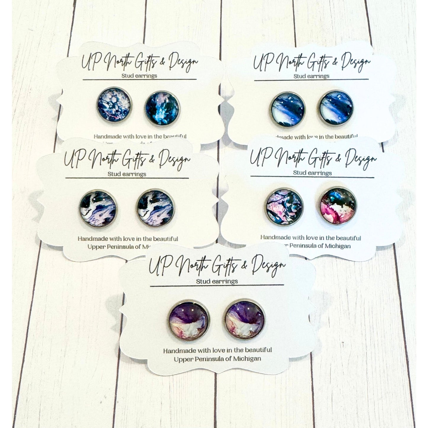 Blue and Purple Pattern Stainless Steel Stud Earrings Blue Earrings Purple Earrings Gift for Her Anniversary Gift