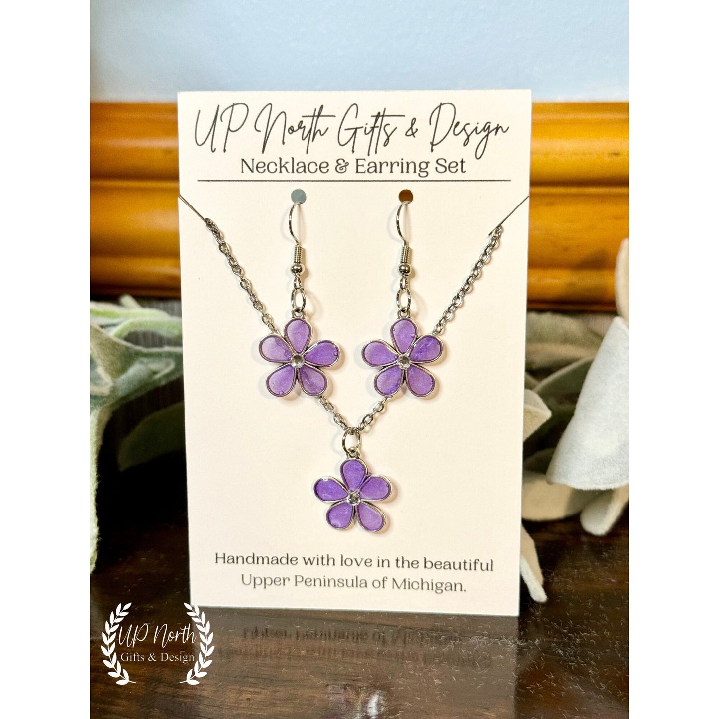 Resin Flower Necklace and Earring Set Purple Flower Pink Flower White Flower Unique Jewelry Mothers Day Gift