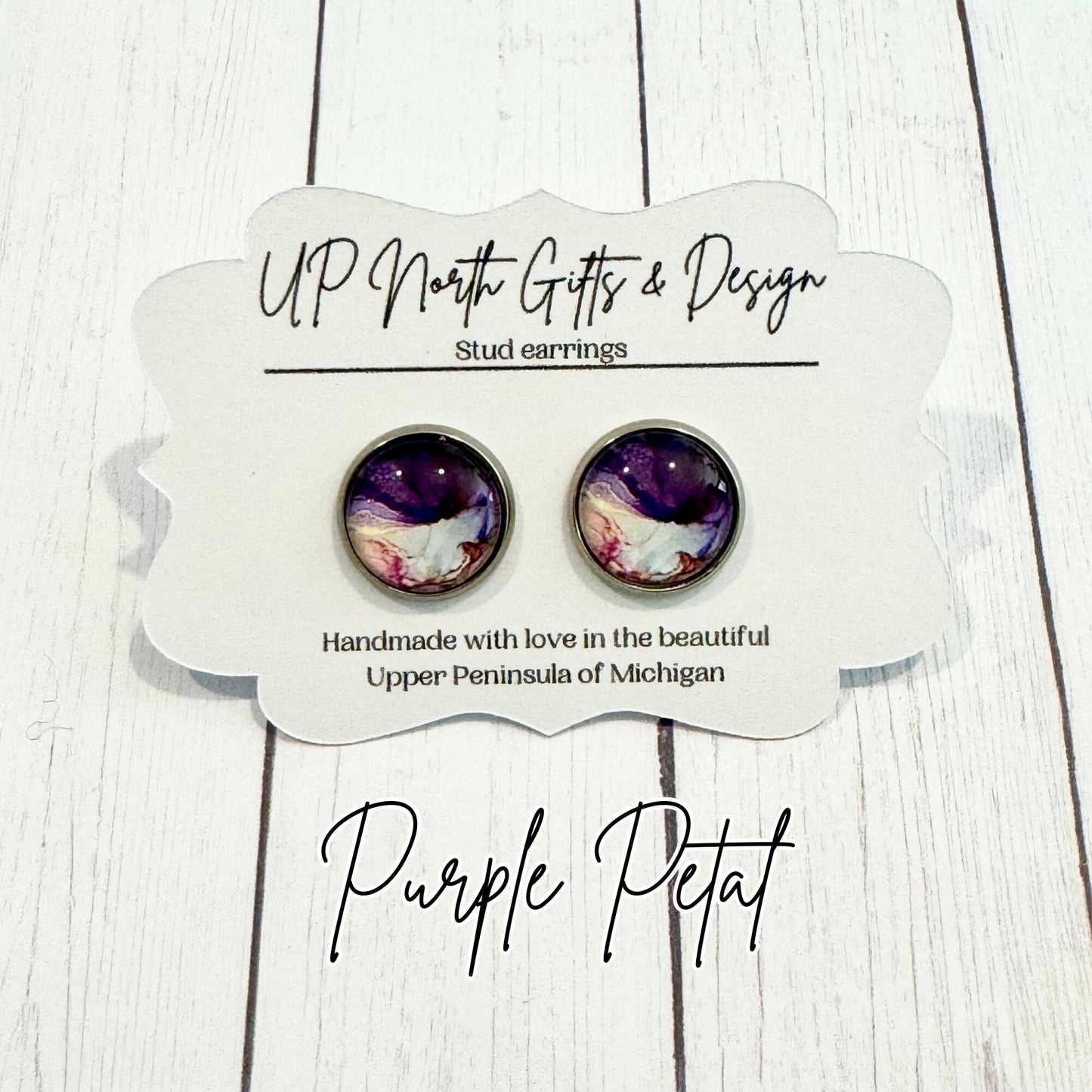 Blue and Purple Pattern Stainless Steel Stud Earrings Blue Earrings Purple Earrings Gift for Her Anniversary Gift