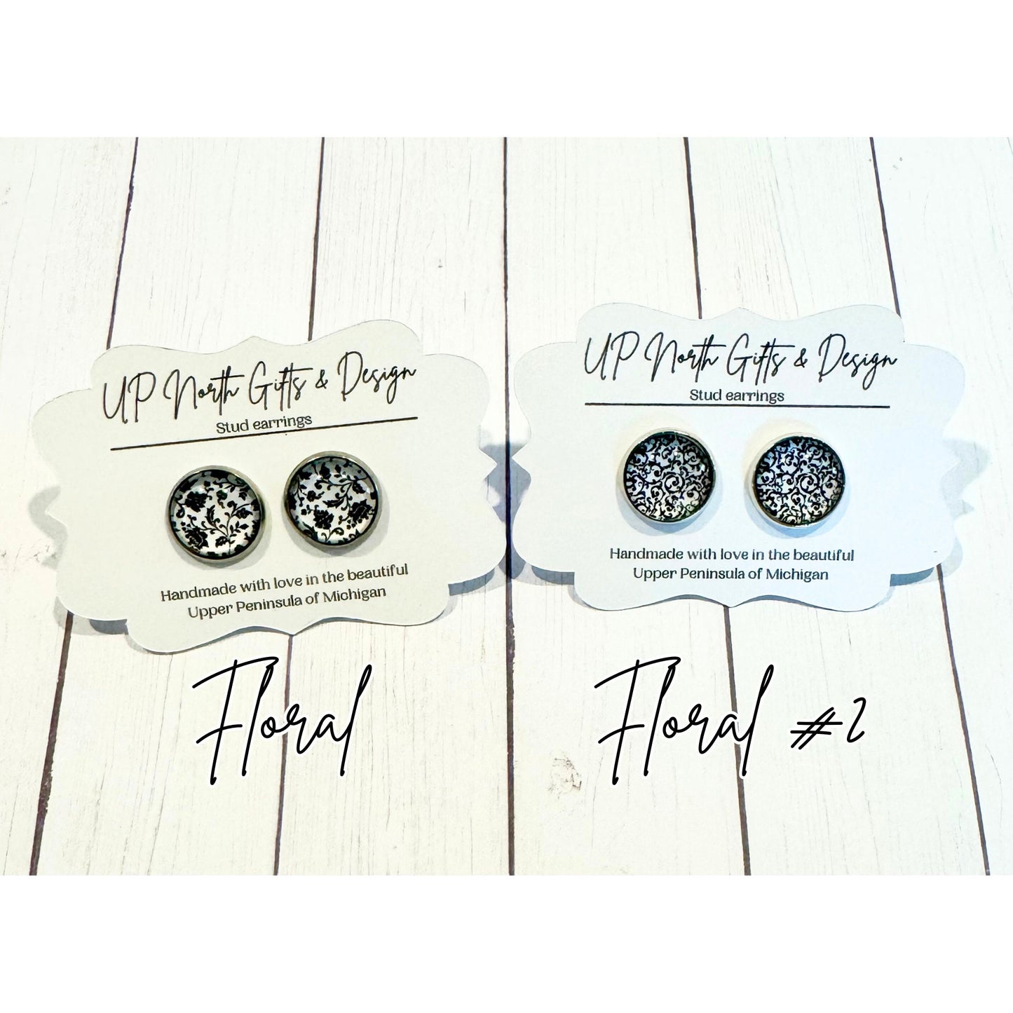 Black and White Floral Lace Pattern Stud Earrings Black Stud Earrings Fancy Earrings Elegant Earrings